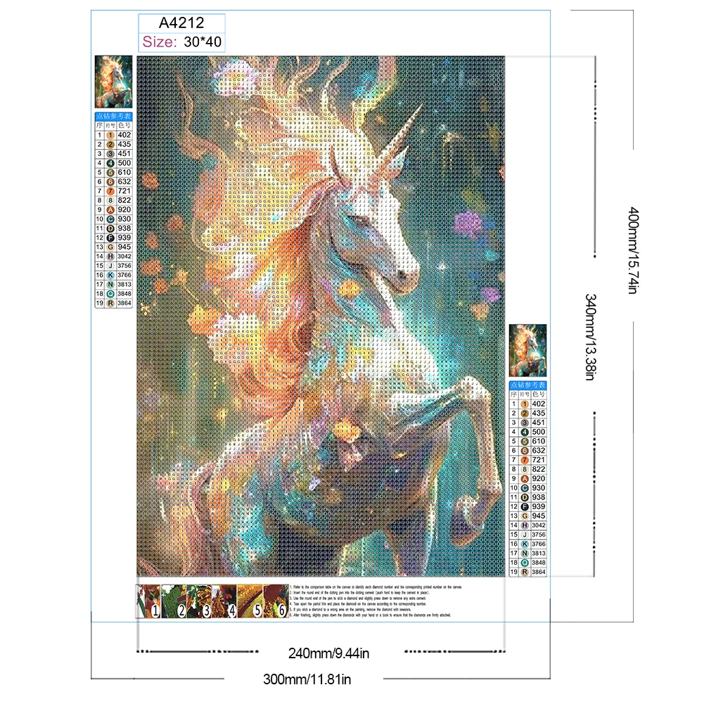 Full Round Diamond Painting 30*40cm - Flowers And Forest Unicorns