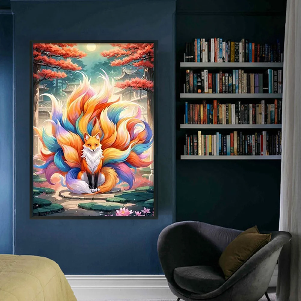 9CT Full Stamped Cross Stitch Bead Embroidery- Fox(Canvas|54*76CM)