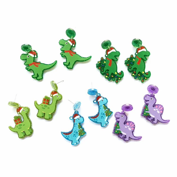 Christmas Dinosaur Acrylic Earring