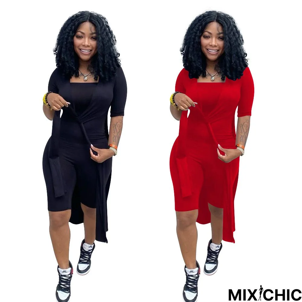 Solid Color Irregular Slit Jacket Jumpsuit Two-piece Set
