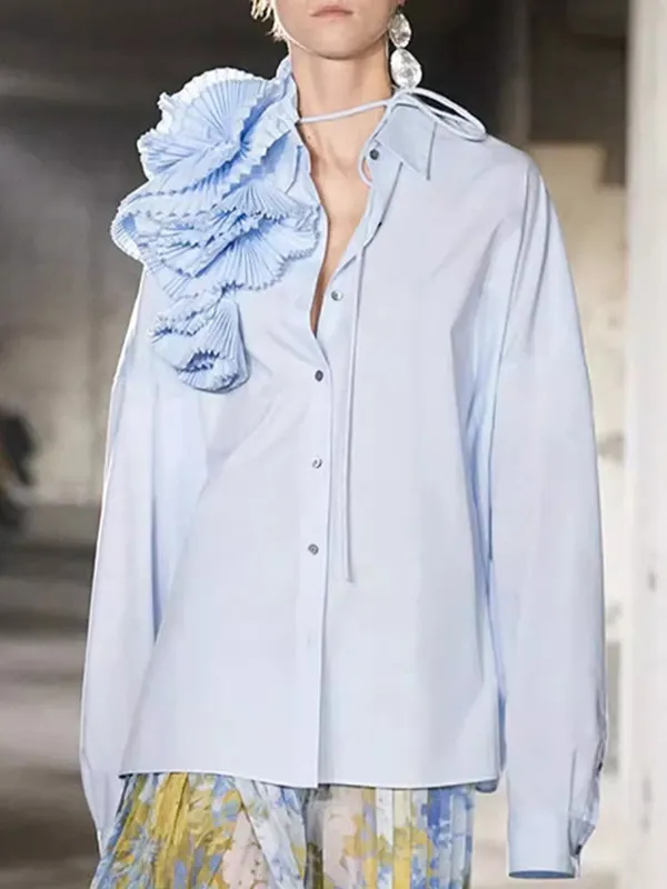 Brick Asymmetric Pleated Blouse