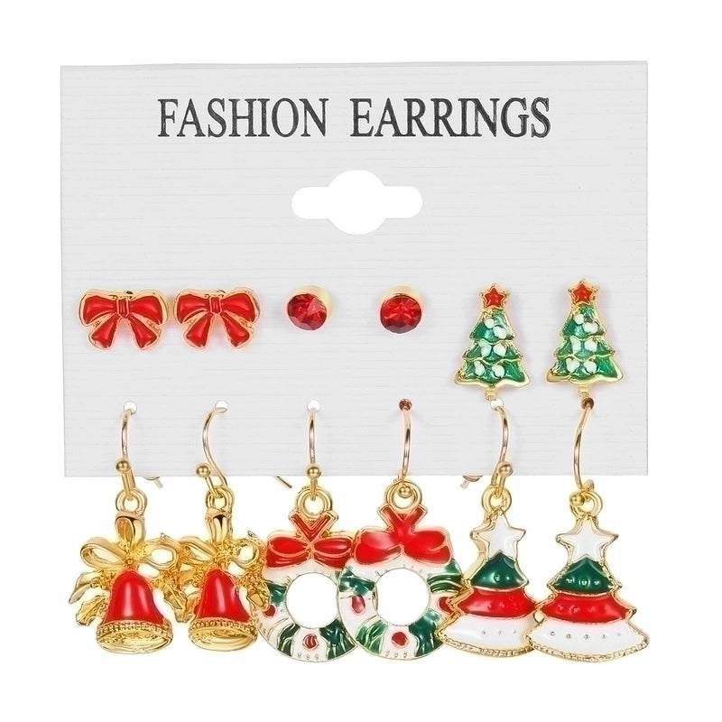 6 Pairs Ethnic Style Cartoon Character Christmas Tree Enamel Alloy Earrings