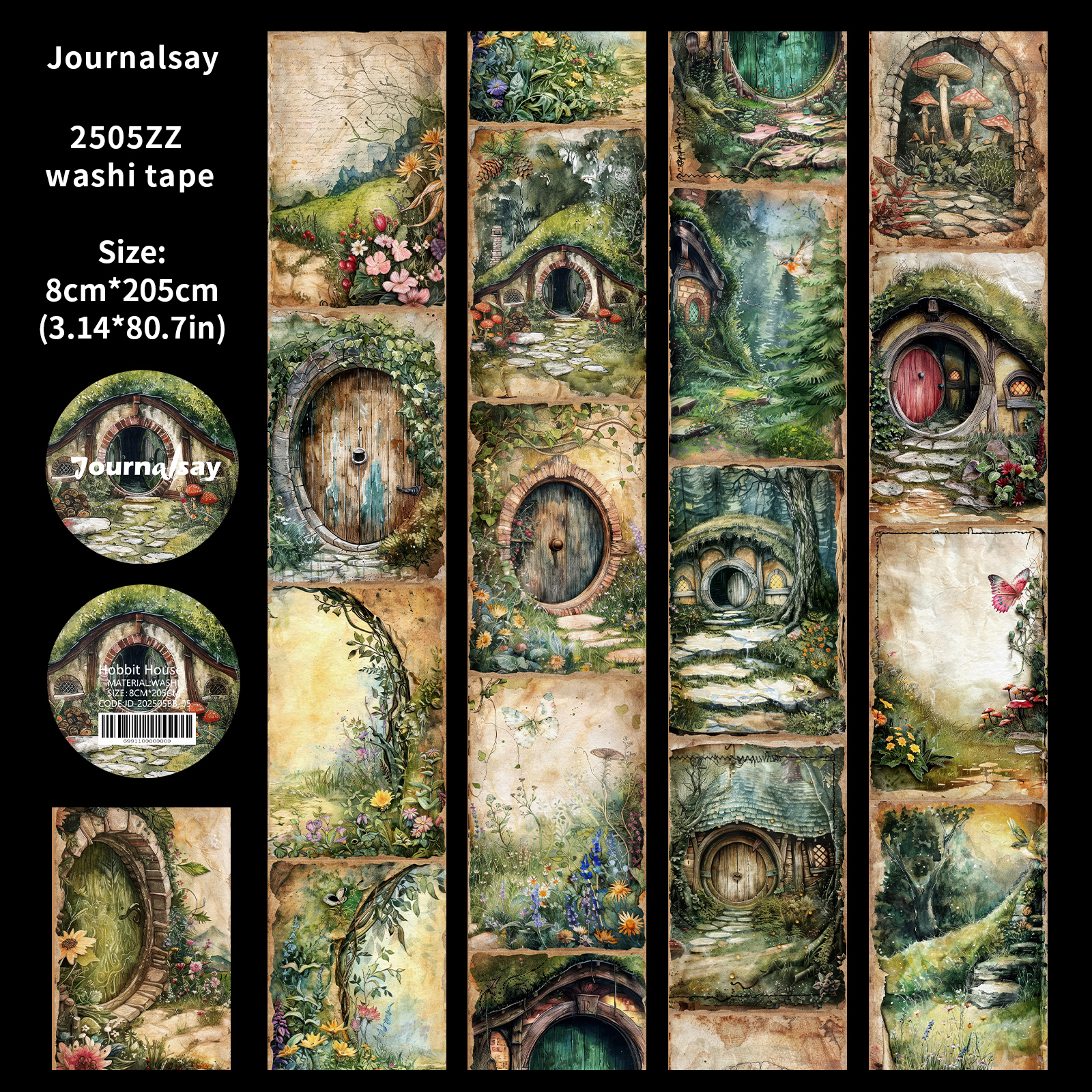 Washi Tape - 80mm*200cm Vintage Hobbit House Forest Flower Landscape 
