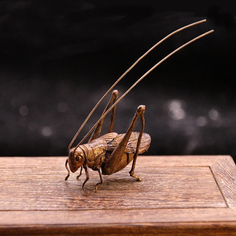 Retro Pure Copper Tea Pet Creative Simulation Grasshopper Locust Ornaments Pen Holder Accessories Home Decro Office Decorations