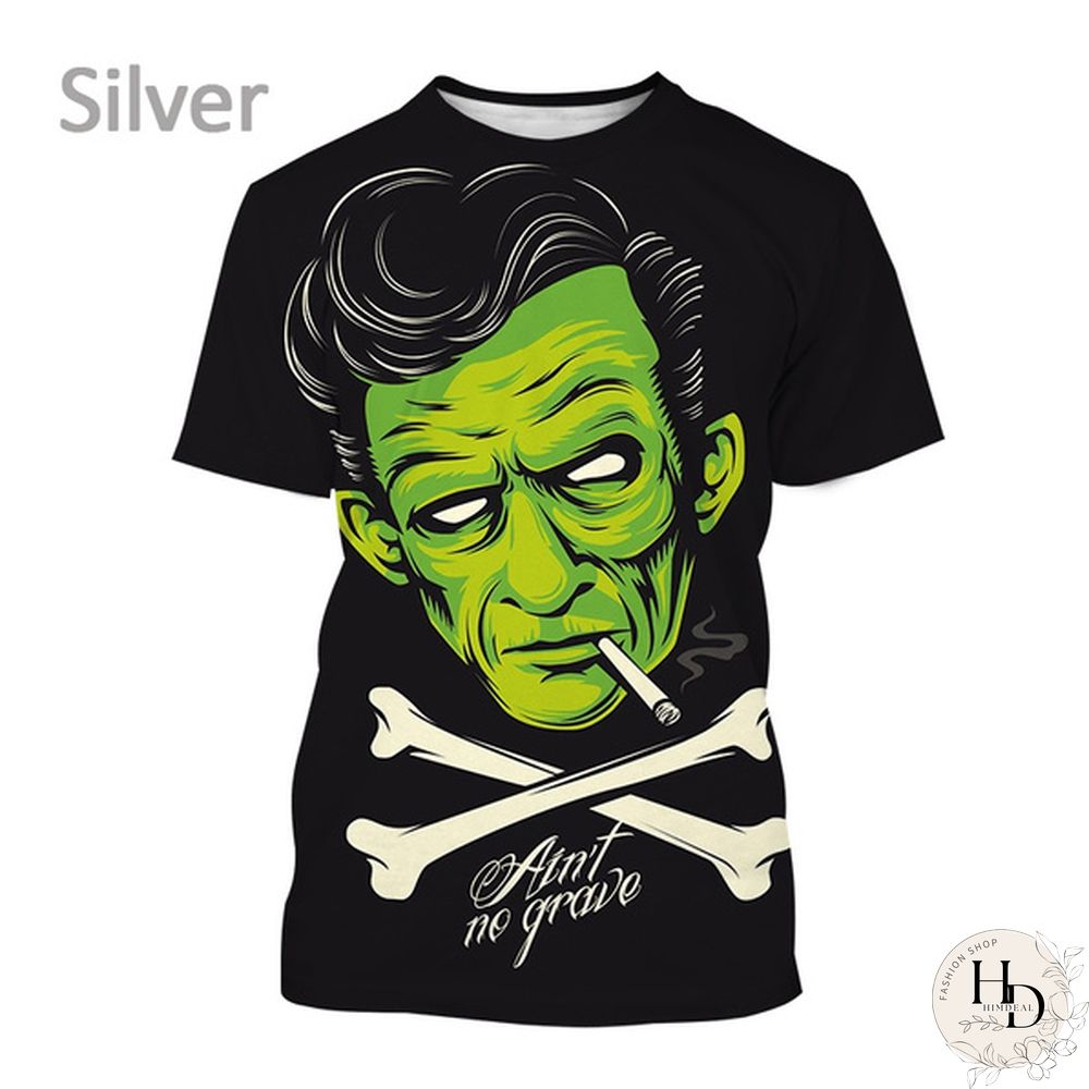 Frankenstein Short-Sleeved Shirt Mens Casual Fashion Horror Movie Harajuku Streetwear Top