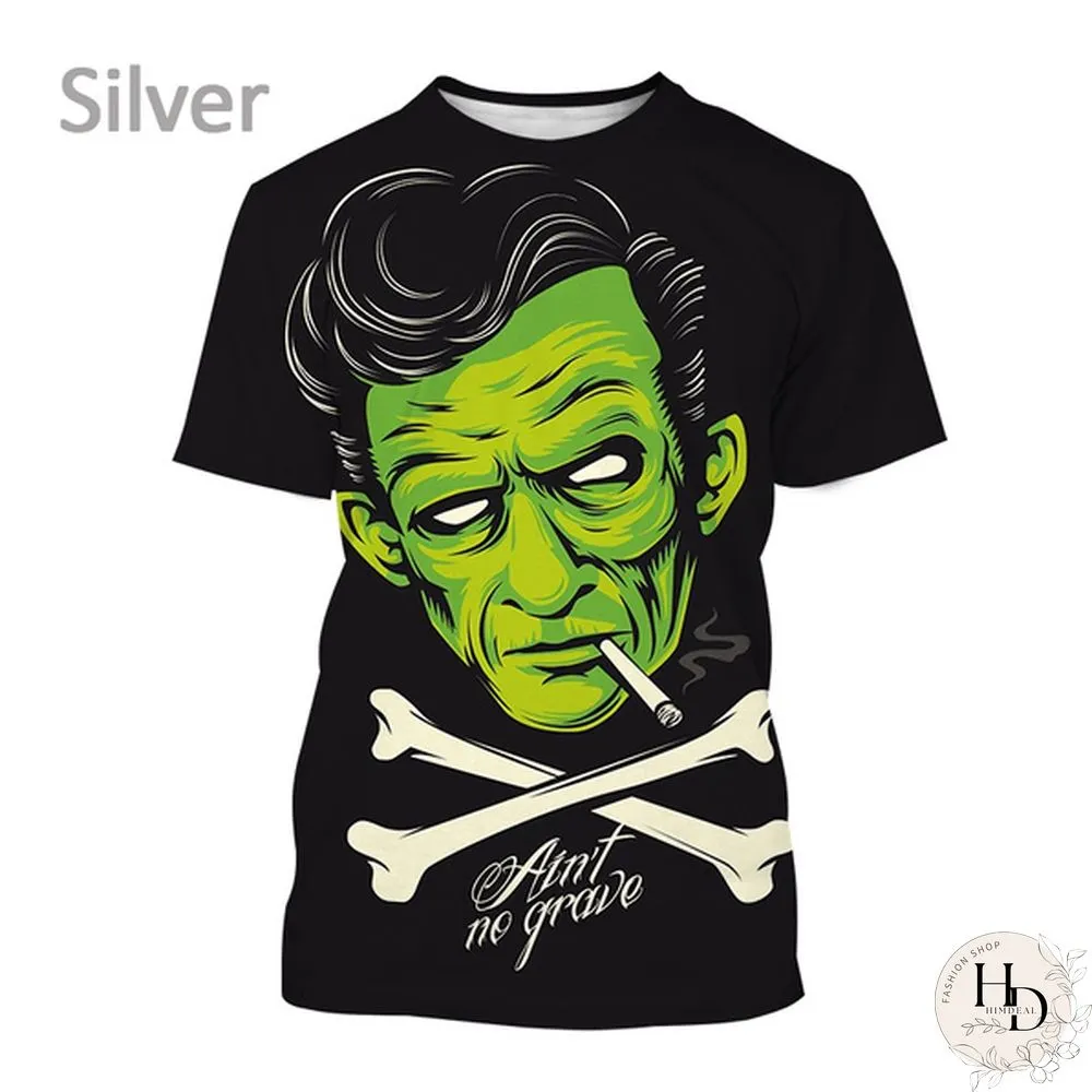 Frankenstein Short-Sleeved Shirt Mens Casual Fashion Horror Movie Harajuku Streetwear Top