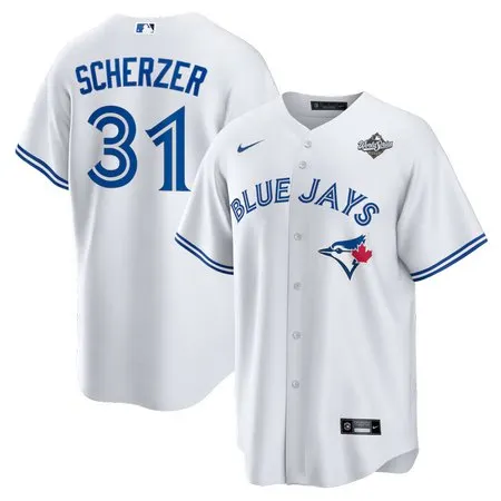 Men's Toronto Blue Jays #31 Max Scherzer  White 2025 World Series Home Replica Player Jersey