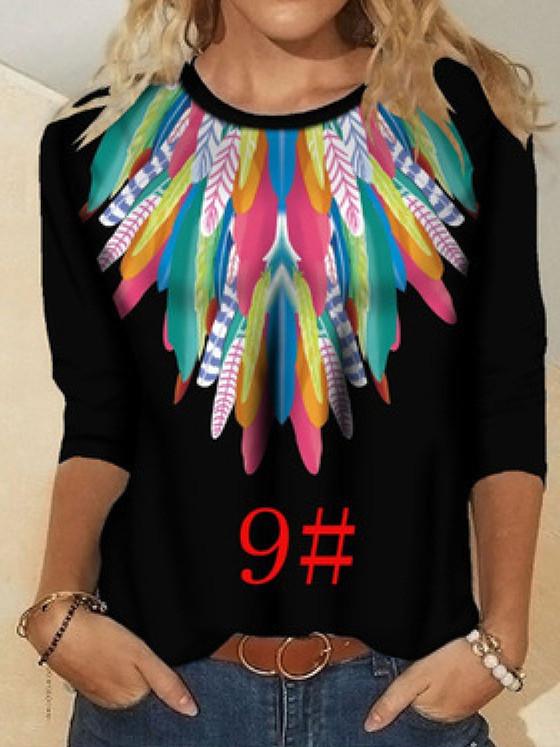 Women Long Sleeve Scoop Neck Floral Printed Graphic Top