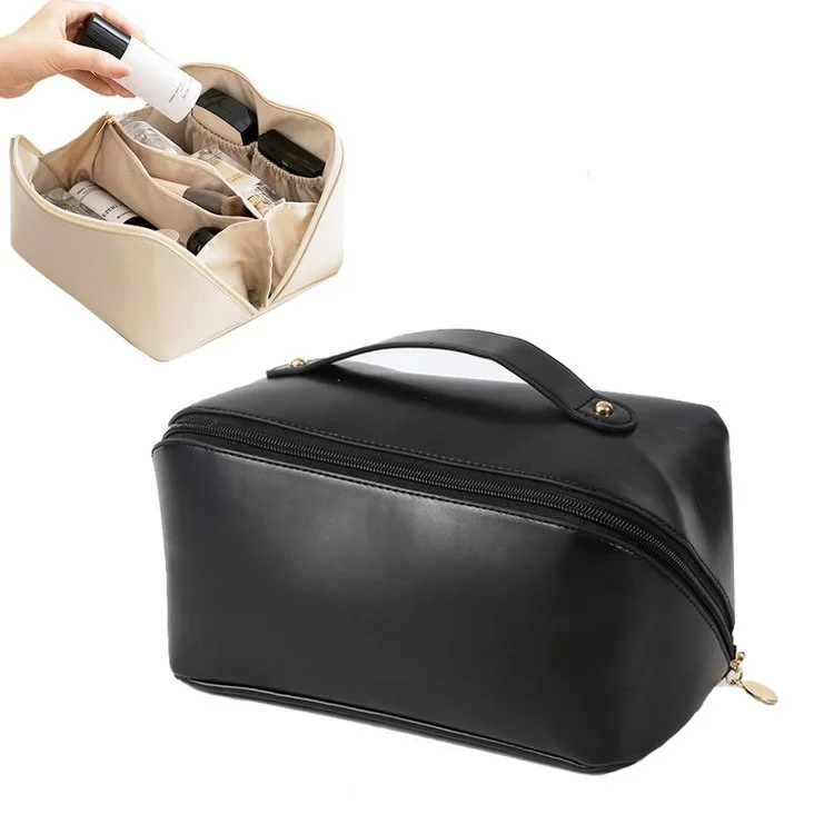 Leather Cosmetic Bag with Handle and Divider （Buy 2 Free Shipping）