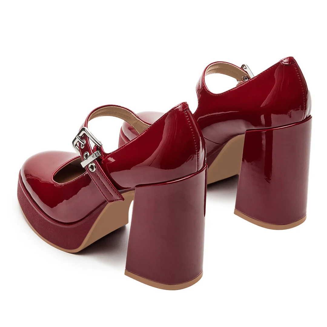 Red Patent Leather Buckle Fastening Strap Platform Mary Janes
