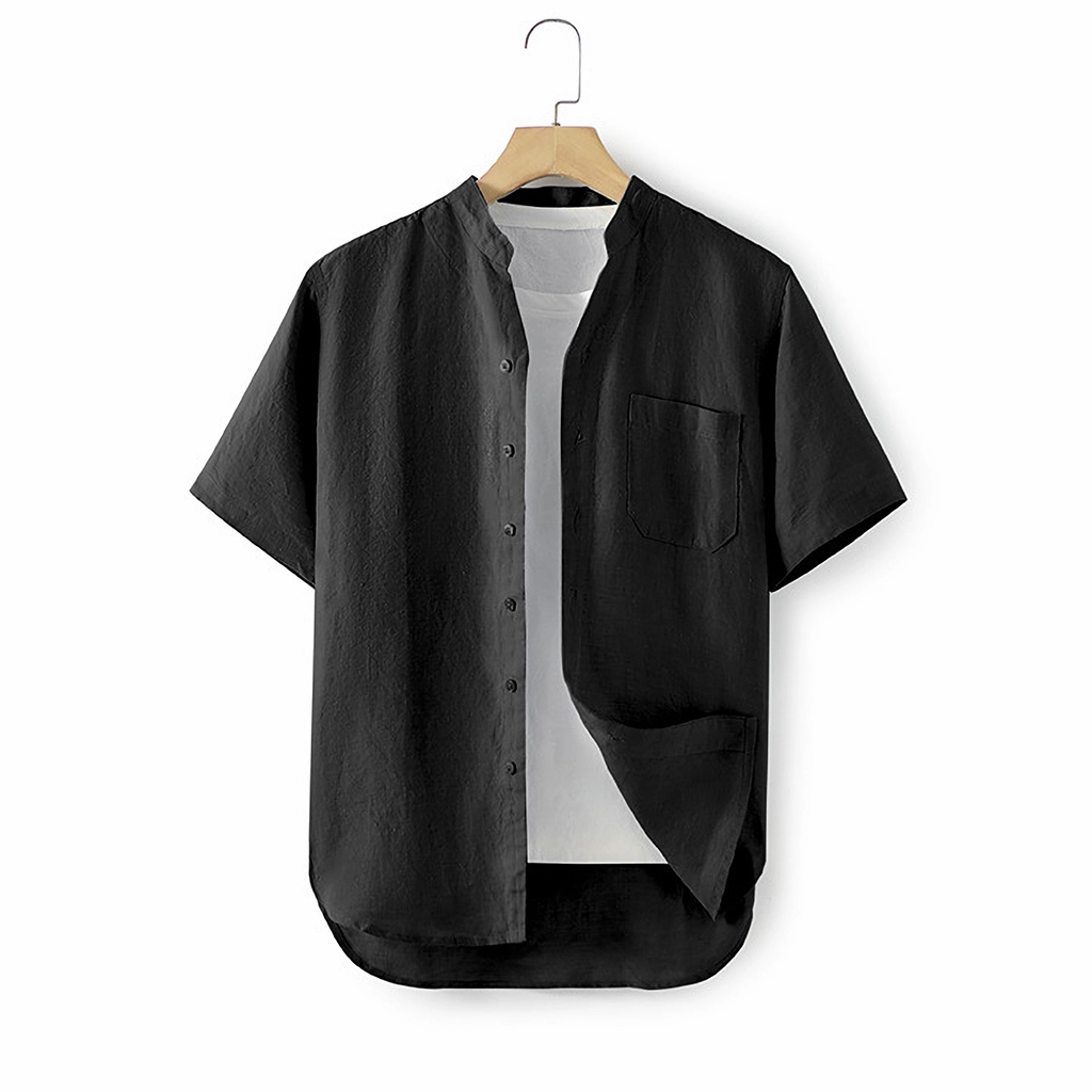 100% European Linen Men's Short Sleeves Shirt Cardigan REAL SILK LIFE