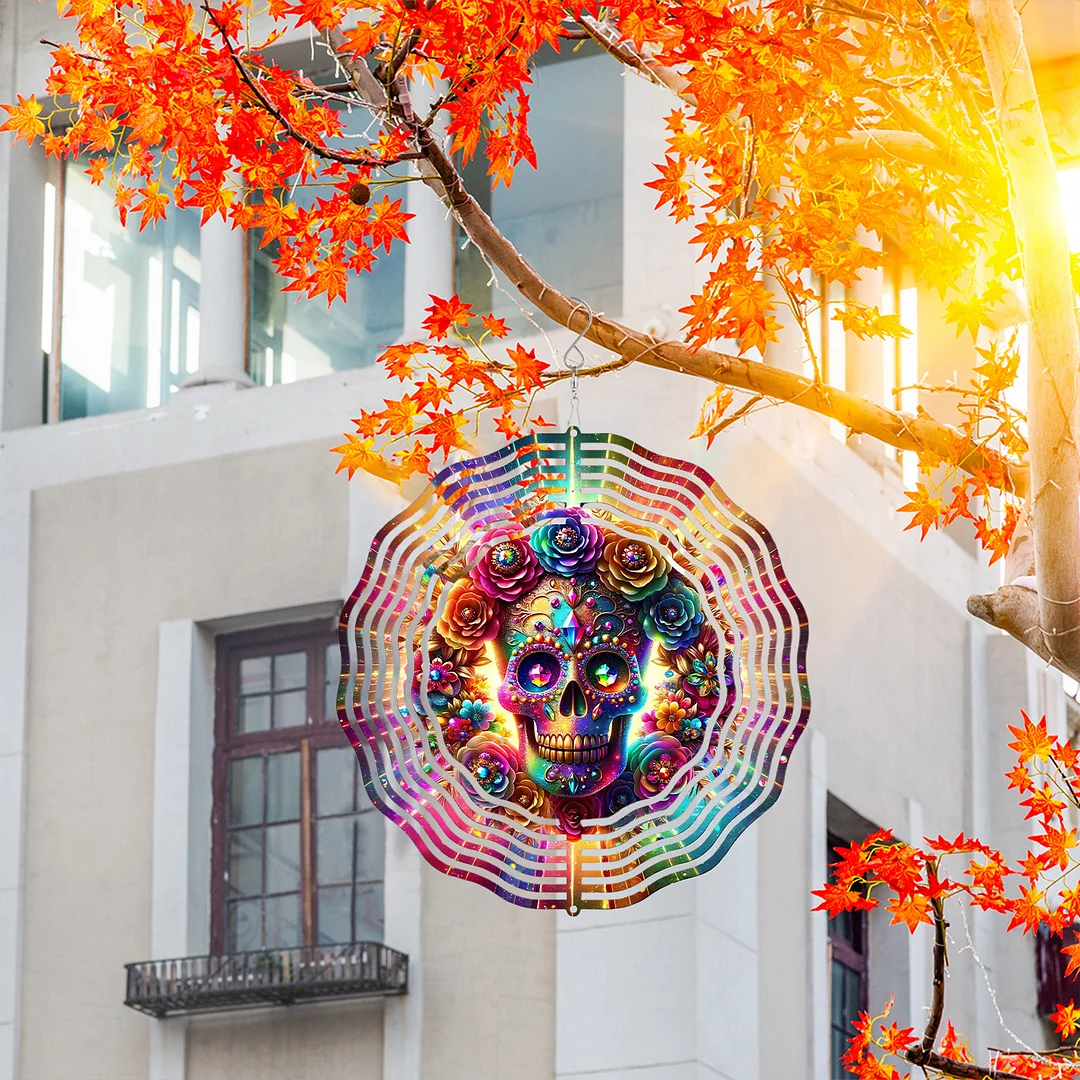 3D Hanging Wind Spinner 360 Degree Rotating 10-Inch Garden Wind Spinners Hanging Wind Catcher Art Gift for Home Garden Halloween Christmas (Skull)