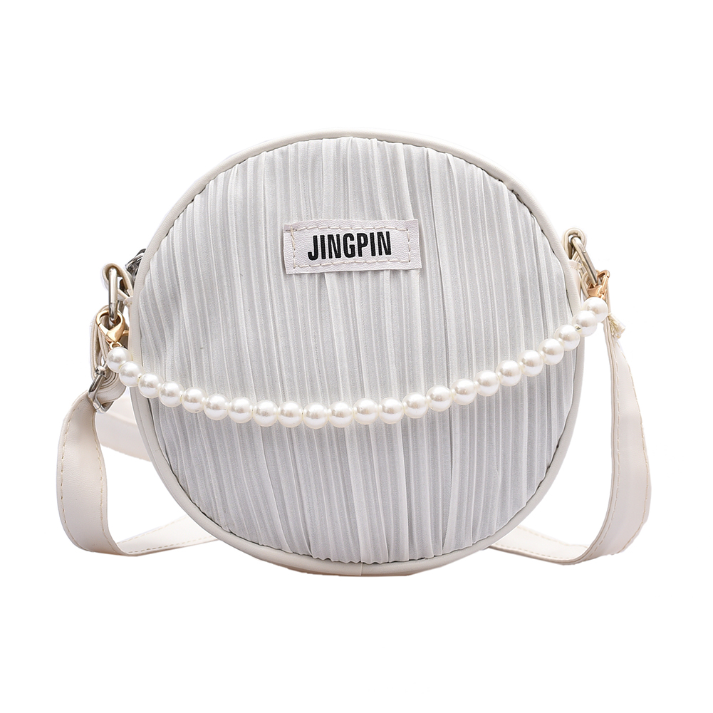 

Small Round Crossbody Bag Pearl PU Leather Shoulder Handbag, Blue, 501 Original
