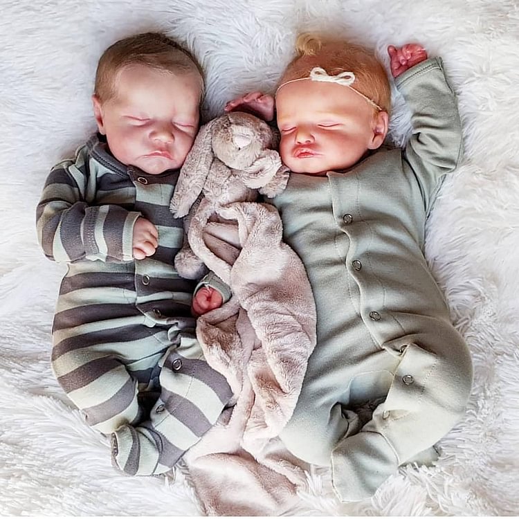 [Adorable Twins]  Robin and Valery 20" Twins Reborn Baby Doll Sister with “Heartbeat” and Coos Rebornartdoll® Rebornartdoll®