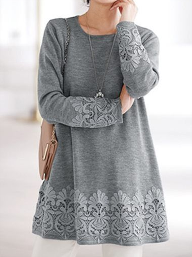 Long Sleeve Floral-Embroidered Casual Cotton Tops