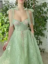 Sage Green Sweetheart Bodice Ruched Prom Dress Ribbon Strap A Line Corset Ball Gown Tea Length Bridesmaids Robe Fairycore Cottagecore
