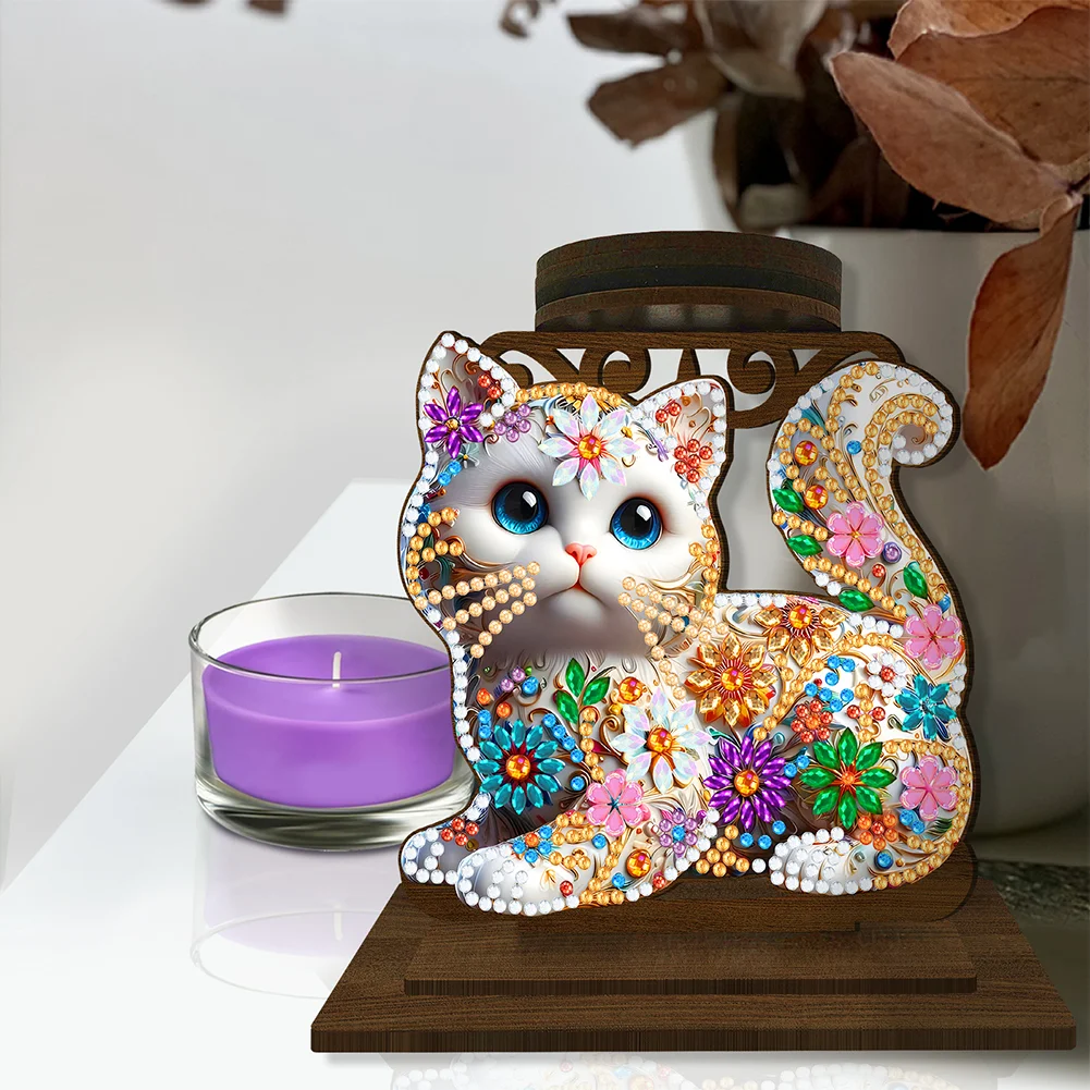 5D DIY Kitten Desktop Diamond Painting Art Candle Holder Home Decor 