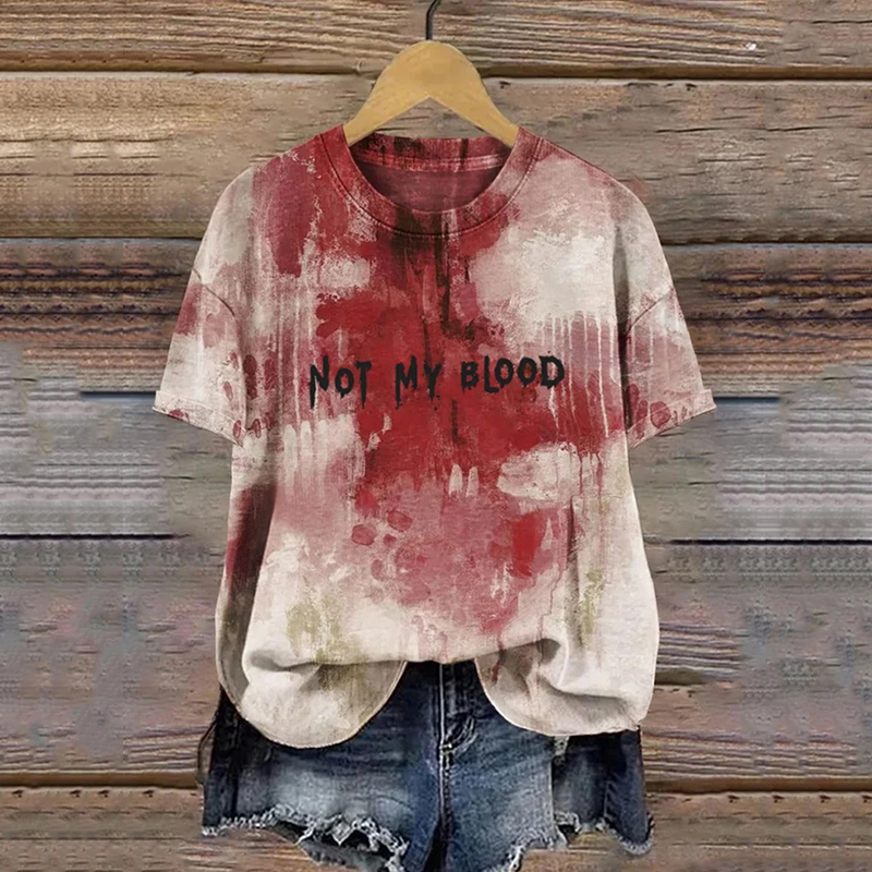 Women's Halloween Bloody Not My Blood Print Casual T-Shirt wearshes