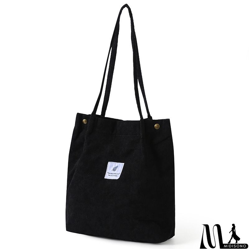 MidiSono - Women Large Smiley Corduroy Shoulder Tote Bag