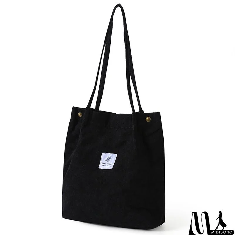 MidiSono - Women Large Smiley Corduroy Shoulder Tote Bag