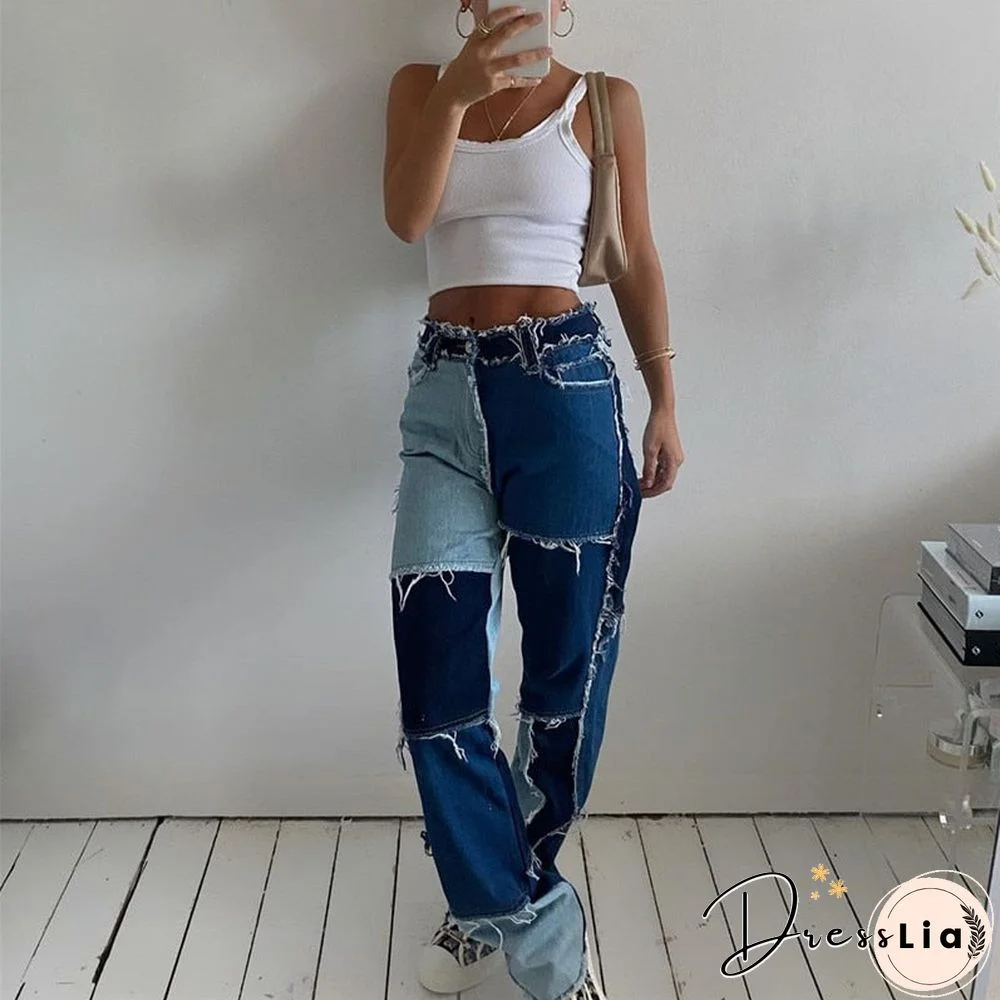 Streetwear Women's y2k Bodycon Jeans Fashion Patchwork Harajuku Aesthetic Pants Jeans High Waisted Denim 90s Jeans Cuteandpsycho