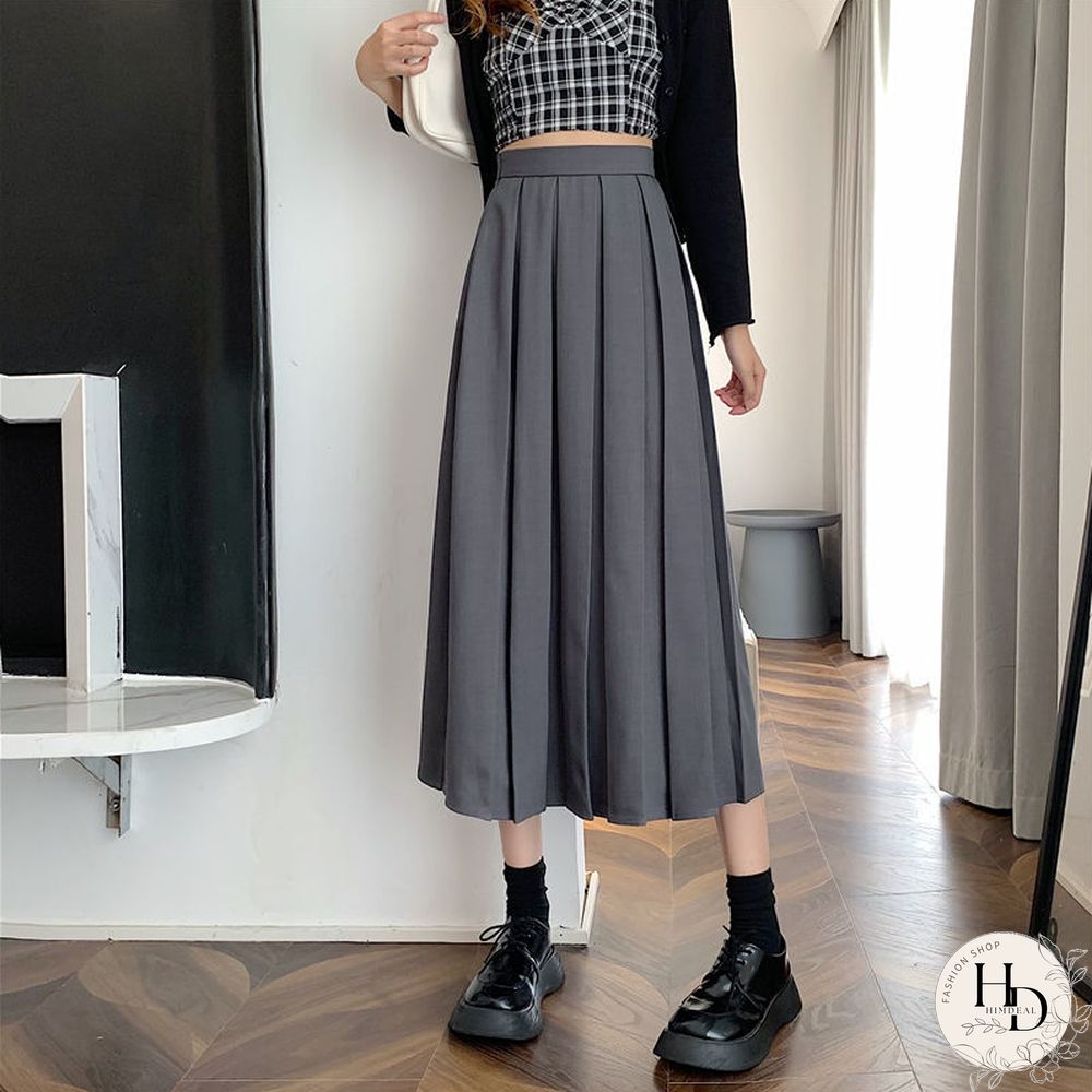 Long Skirts Women Pleated Chic Friend Basic Autumn College Girls Bottom All-Match Casual