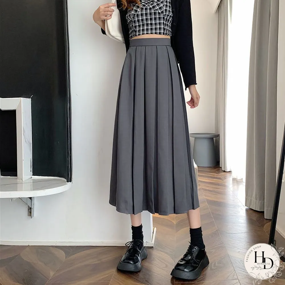 Long Skirts Women Pleated Chic Friend Basic Autumn College Girls Bottom All-Match Casual