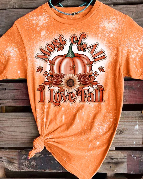I Love Fall Retro Pumpkin T-Shirt Tee - Orange