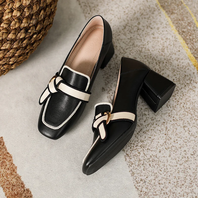 Tanguoant Tanguoant Hongxin A Foot Pedal Lazy Single Shoes Female 2023 Soft Leather Flat Bow Happy Shoes British Style Small Leather Shoes
