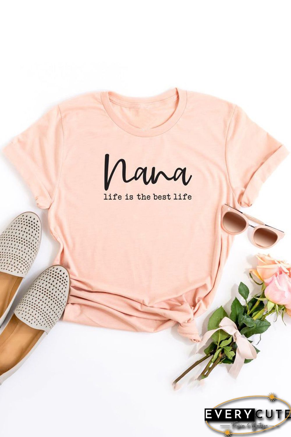 Pink Nana Letter Graphic Print Short Sleeve T Shirt