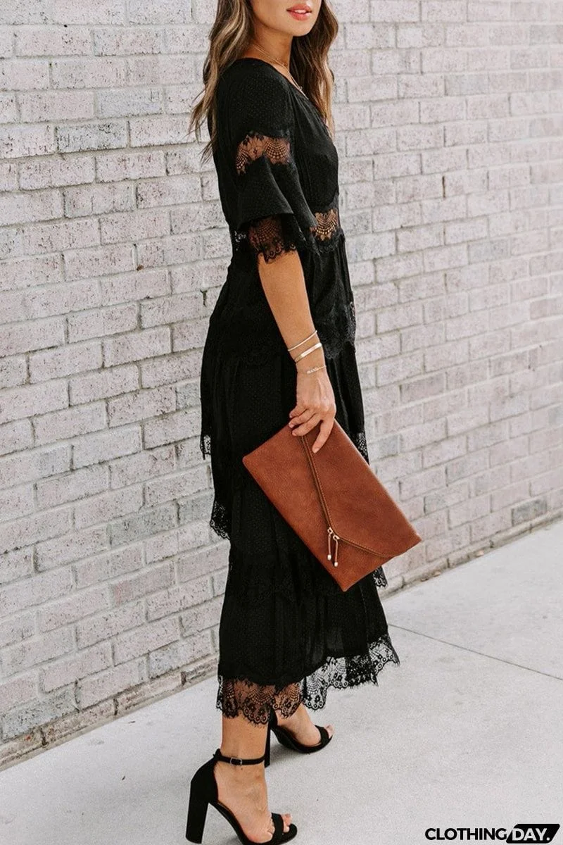 Elegant Solid Lace V Neck Cake Skirt Dresses(3 Colors)