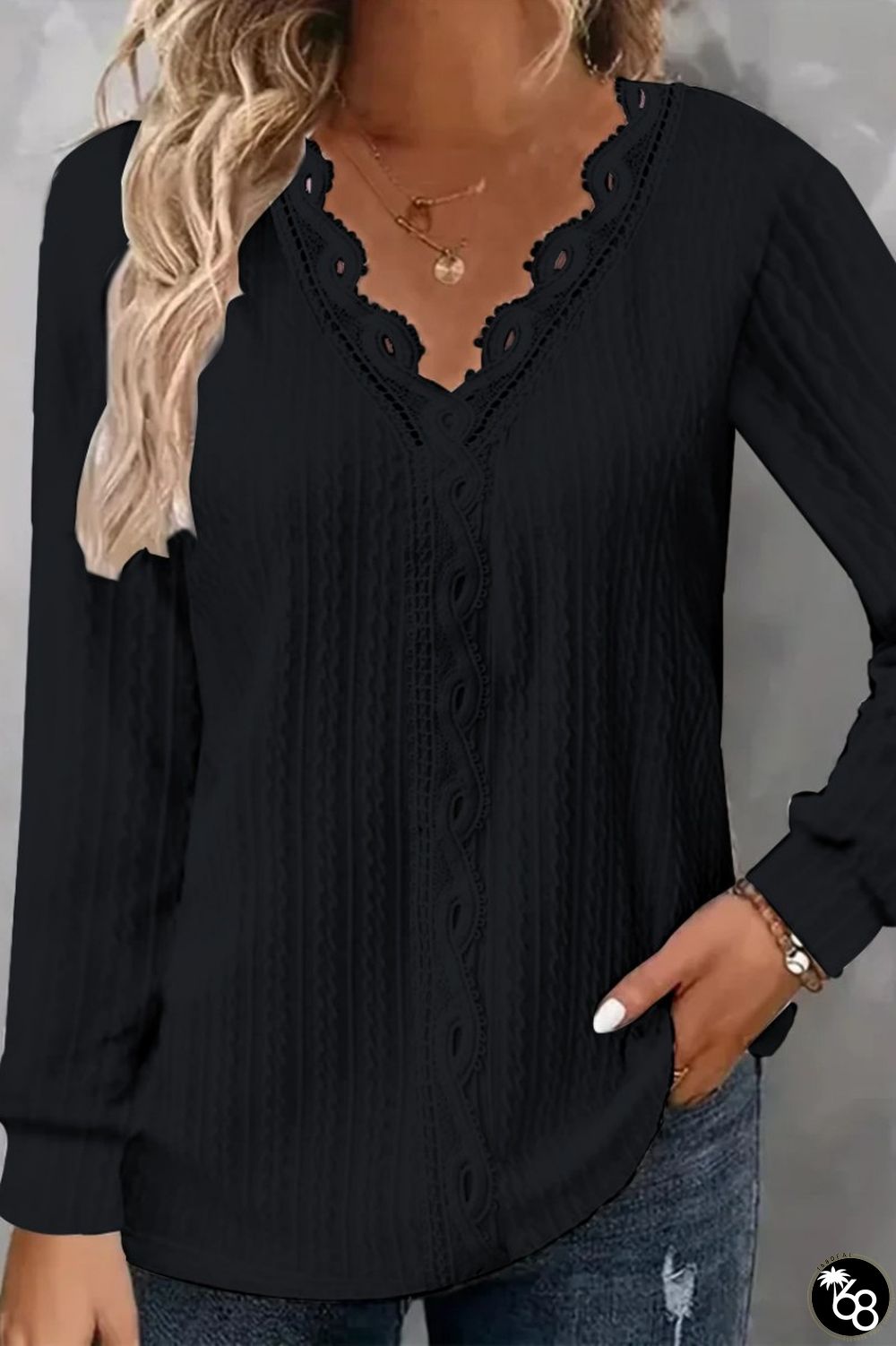 Casual Solid Patchwork V Neck Tops | 168DEAL