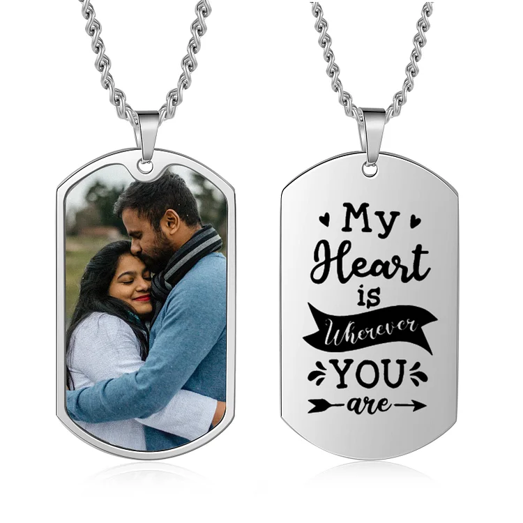 Personalized Men's Photo Dog Tag Necklace "My Heart Is Forever You Are" Gift for Him