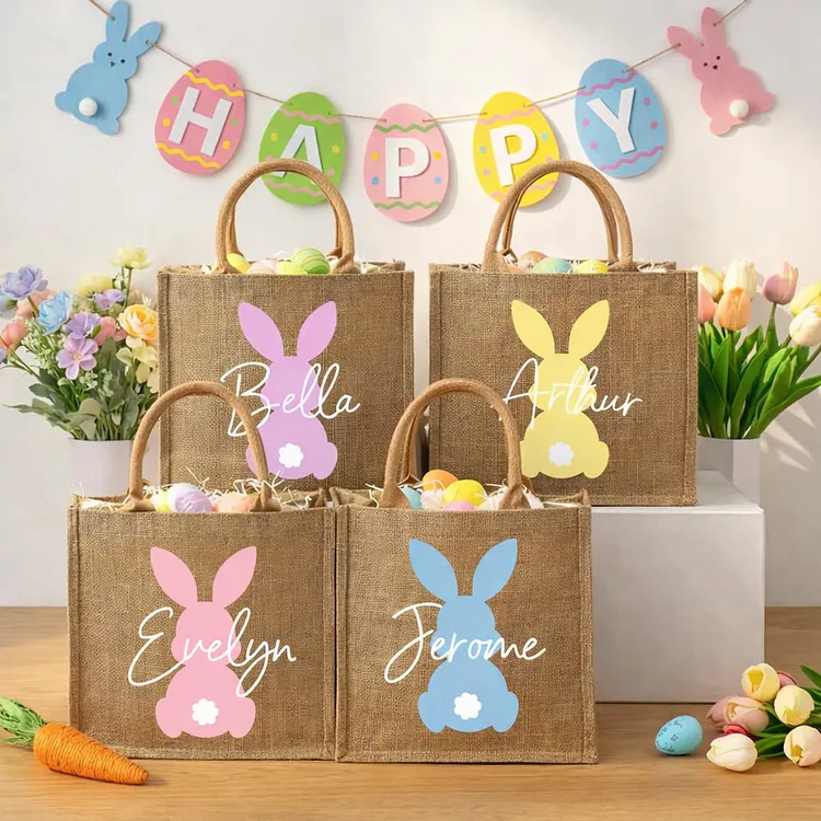 Personalized Easter bag, Jute Easter bag, Custom Easter Bunny bag With Name, Kids Egg Hunt Bags, Easter Basket, Easter Gift Bags