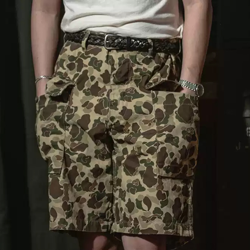 Men's Loose Cargo Multi-Pocket HBT Duck Hunting Camouflage Shorts