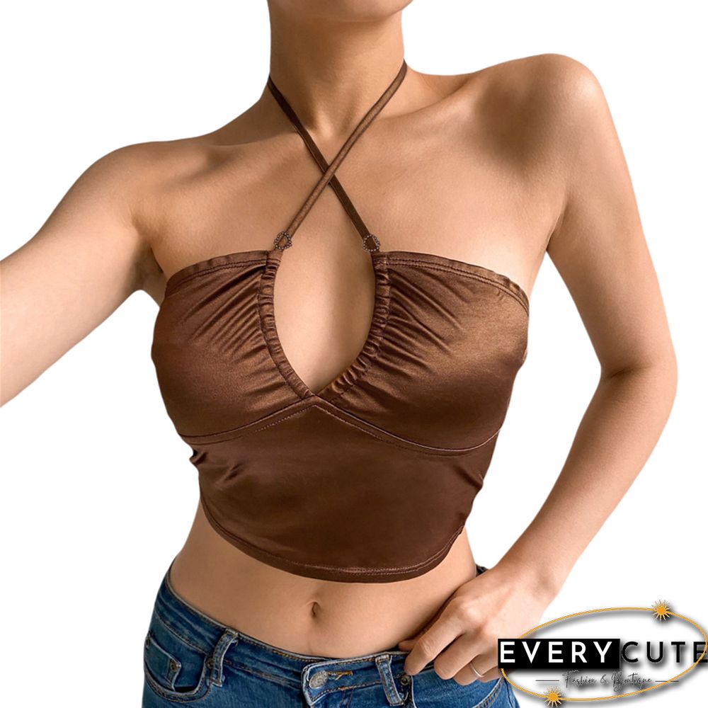 Women Sexy Crop Cami Top Solid Hollow Out Bandage Lace Up Y2K Camisole Tank Tops Valentine's Day Clothes Shirt Top