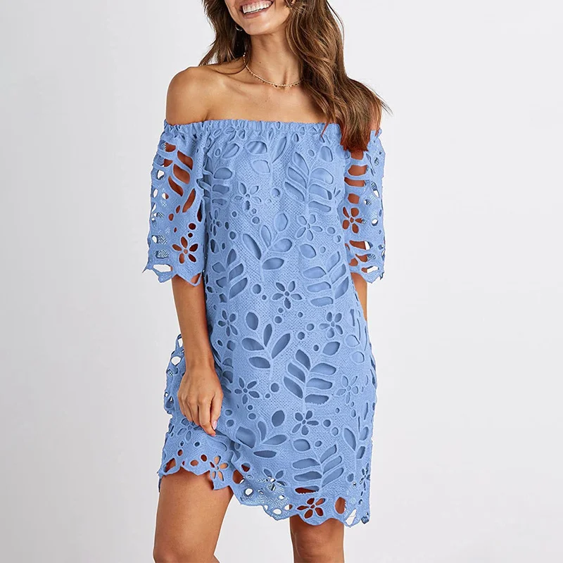 Uveng Uveng And Summer 2025 New Color Lace Lace Mid-Sleeve Commuting Dress With Braided Short Skirt