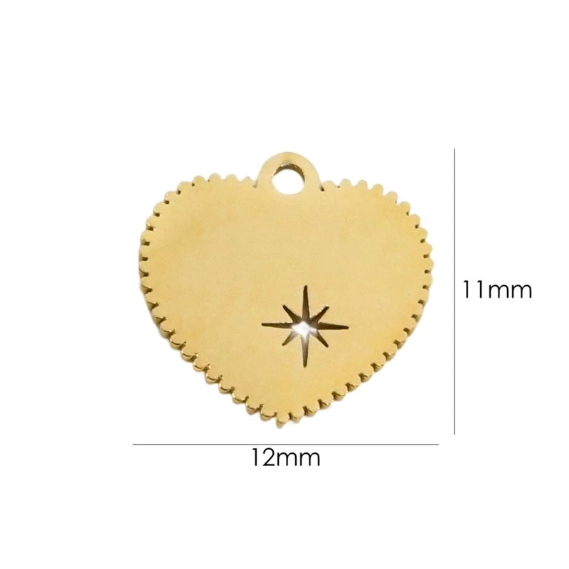 10 Pcs/Package 304 Stainless Steel 14K Gold Plated Heart Shape Pendant
