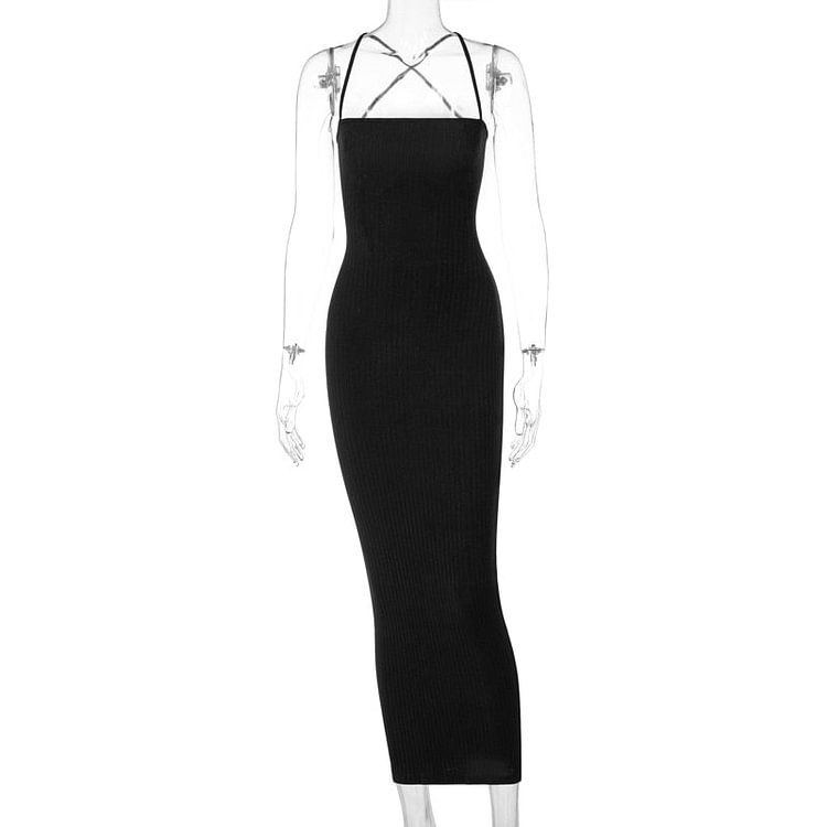 Hugcitar 2021 Sleeveless Backless Bandage Sexy Maxi Slip Dress Summer Women Fashion Bodycon Stretchy Party Elegant Clothing
