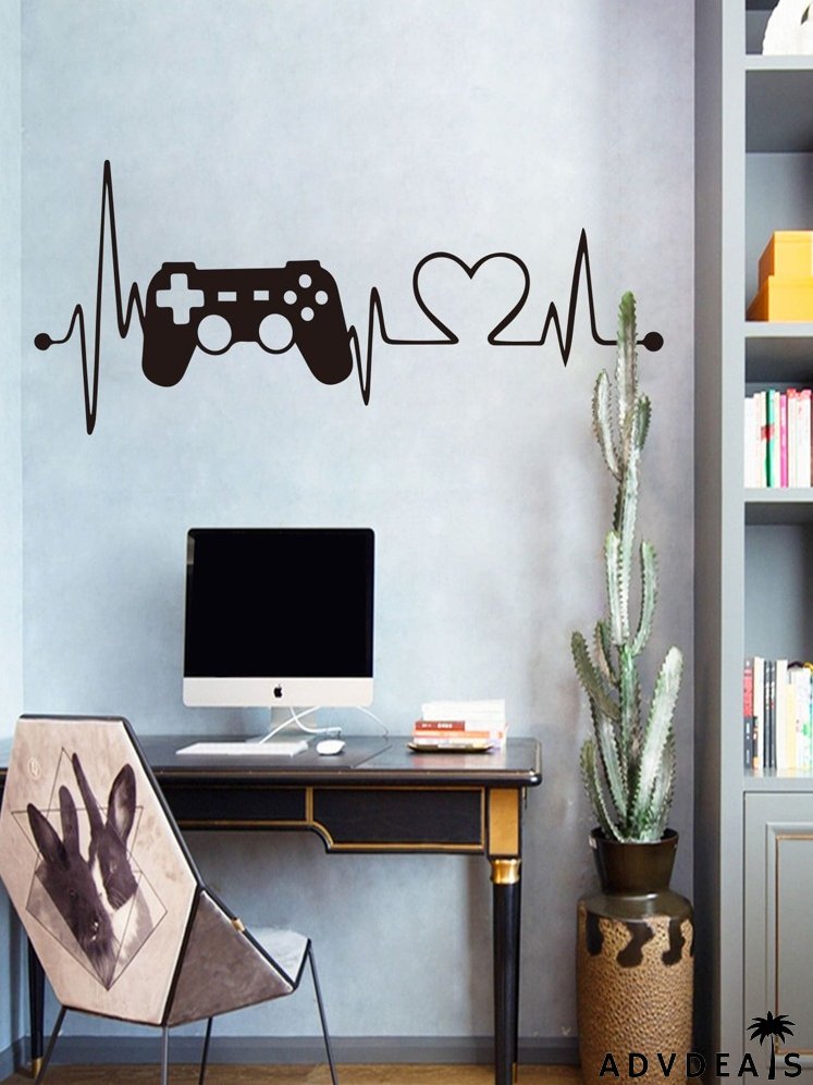 Gamepad & Heartbeat Print Wall Sticker