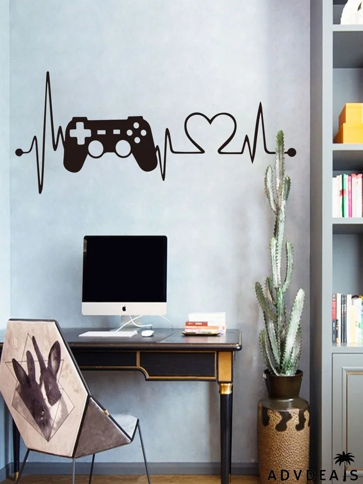 Gamepad & Heartbeat Print Wall Sticker
