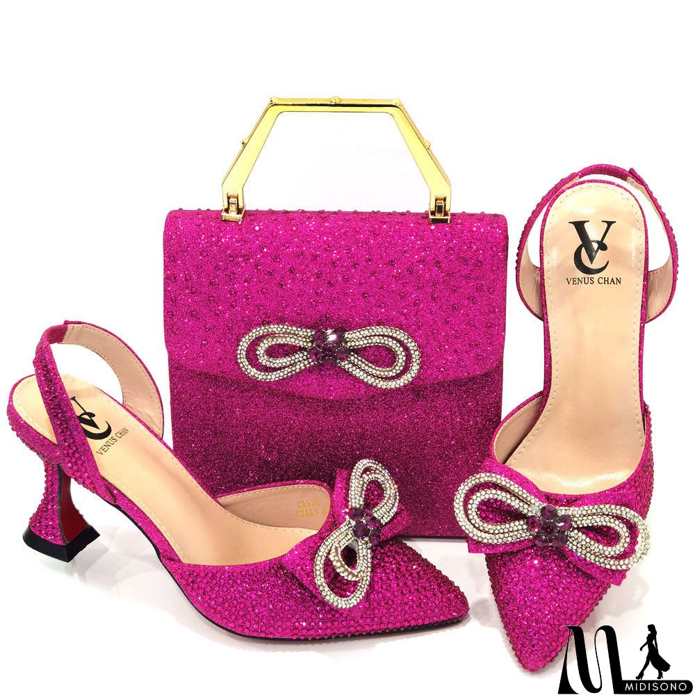 MidiSono - Women Fashion Pointed Toe Rhinestone High Heel Sandals With Evening Bag Set