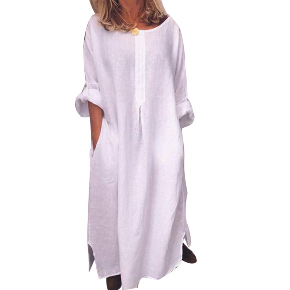 Casual Solid Color Oversize Cotton Linen Shirt Maxi Dress