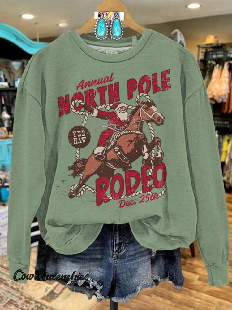 Vintage Western Christmas Santa Rodeo Print Casual Sweatshirt Multicolor / S