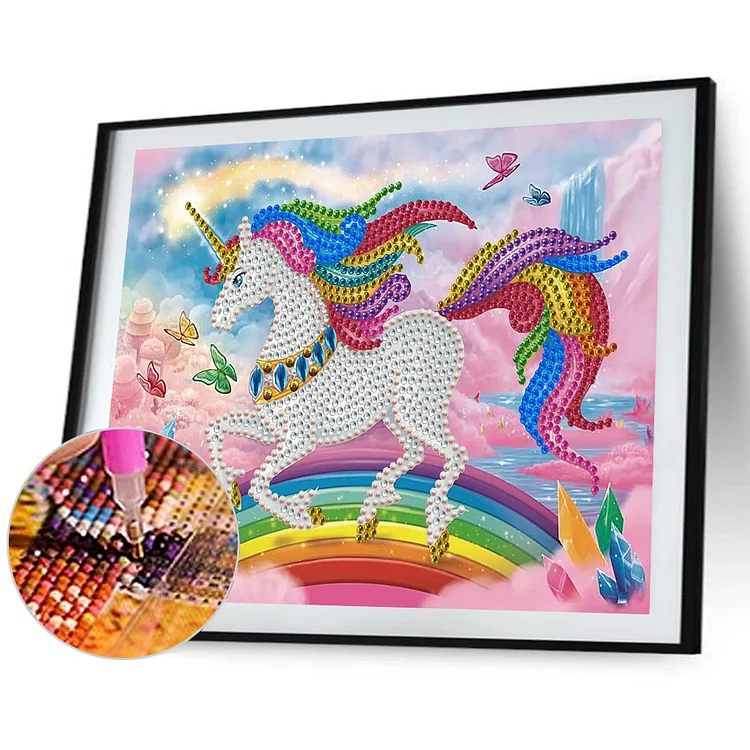 Rainbow Unicorn Diamond Painting Kit, Cartoon Horse DIY Embroidery