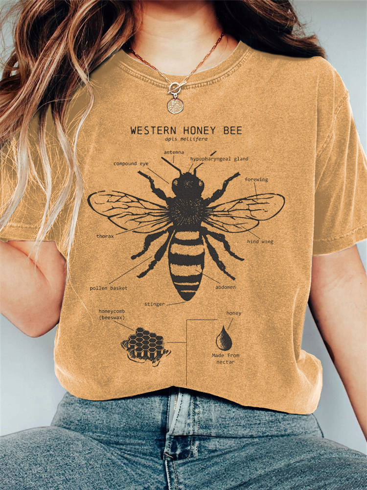 Bee Art Print Vintage Short Sleeve T-Shirt