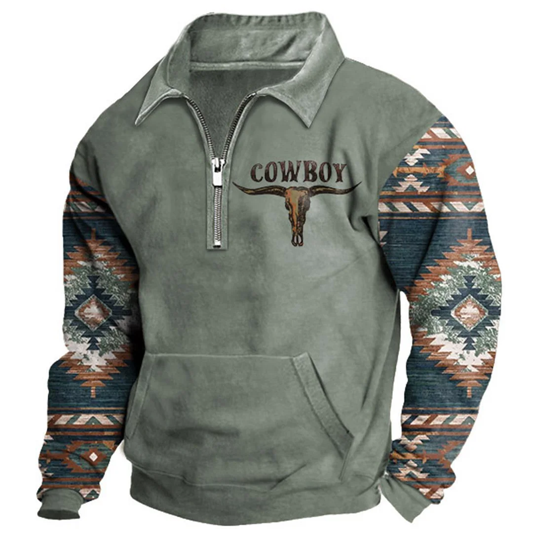 Men's Sweatshirt Quarter Zip Western Cowboy Ethnic Aztec Vintage Daily Tops