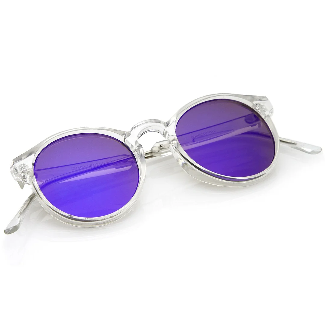 Clear Frame Metal Temple Color Mirror Flat Lens P3 Round glasses 49mm