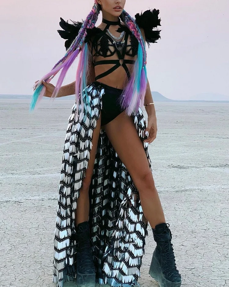 Black Silver Shine Skirt Desert Goddess Queen Set