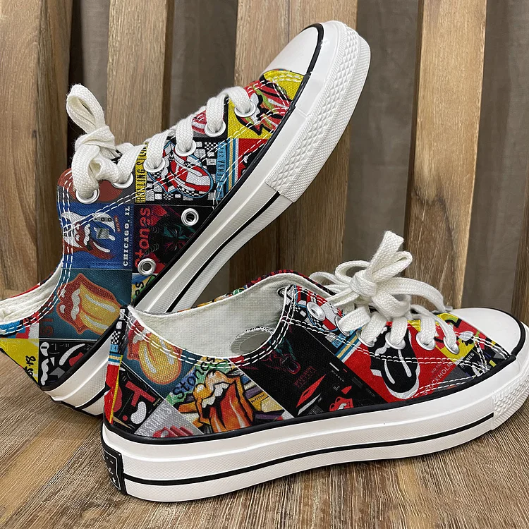 Comstylish Rolling Stones Fun Lip Poster Print Canvas Shoes